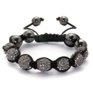 Фън Шуй Тибетска Гривна - Шамбала с Инкрустирани Сиви Кристали (SHG02)