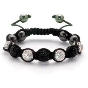 Фън Шуй Тибетска Гривна - Шамбала с Инкрустирани Черни и Сребристи Кристали (SHBK1)