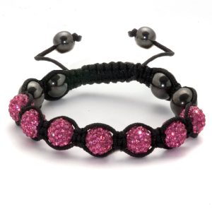 Фън Шуй Тибетска Гривна - Шамбала с Инкрустирани Тъмно Розови Кристали (SHPK06)