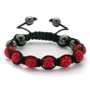 Фън Шуй Тибетска Гривна - Шамбала с Инкрустирани Червени Кристали (SHR3)